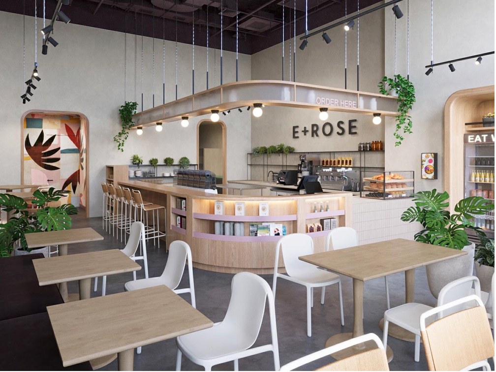 Rendering of the upcoming E+ROSE Green Hills cafe interior